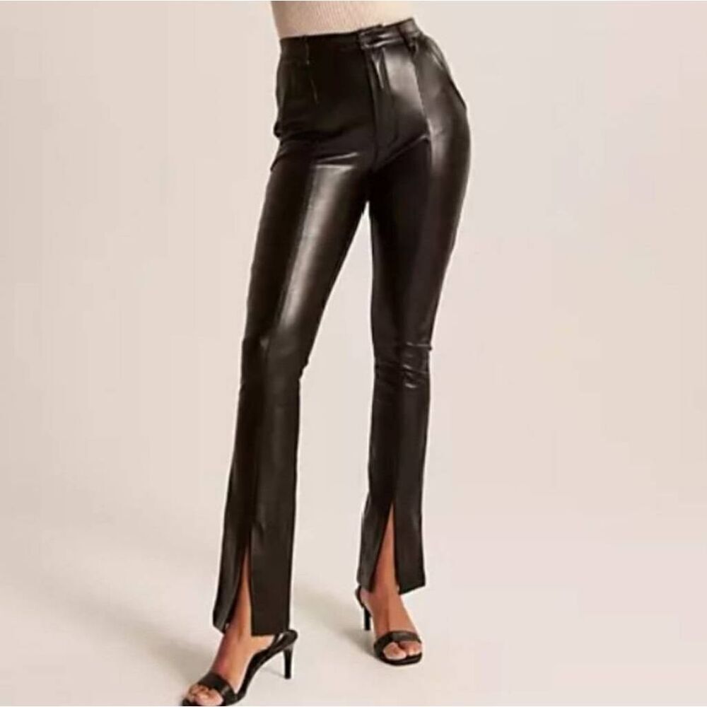 Abercrombie & Fitch Vegan Leather Split Hem ultra high rise skinny pants Size 12